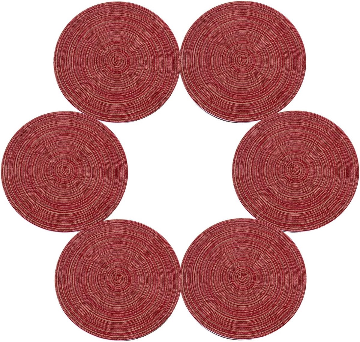 Placemats -Ronde placemats - Hitte bestendig - hittebestendig - vlekbestendig - antislip - wasbaar - 35,5 cm - bordeauxrood - 6 - delige set