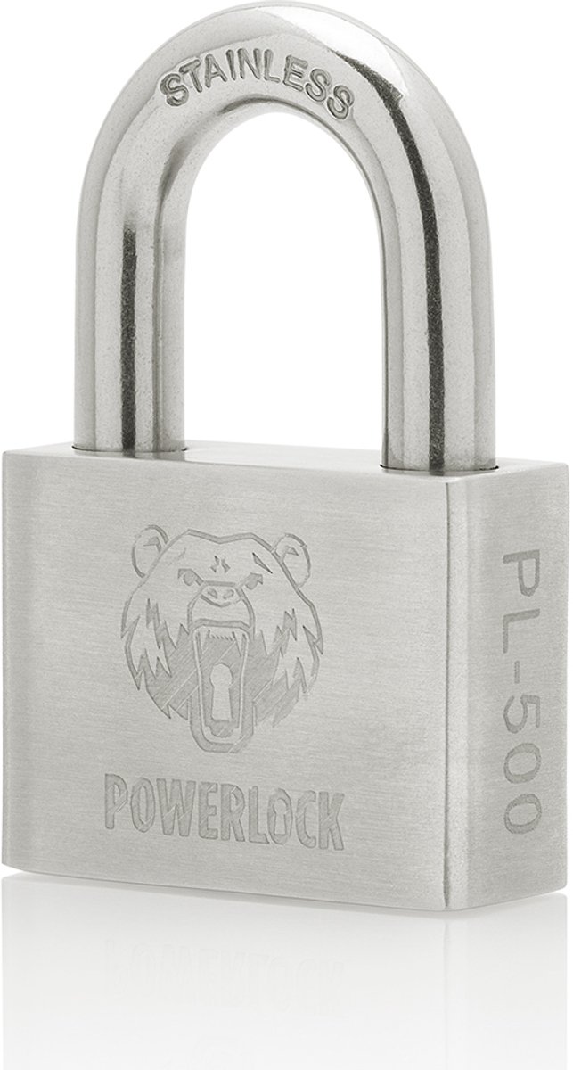 PowerLock PL-500 RVS Hangslot – 50mm breed - Uitneembare Beugel – Weerbestendig Buitenslot – 10 mm Beugel – Inclusief 2 Sleutels