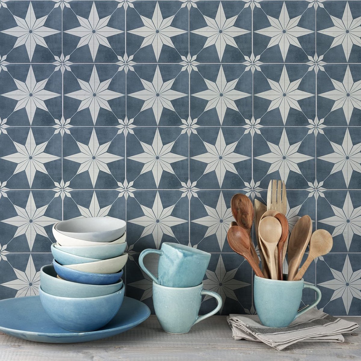 Dailygoods - Zelfklevende Antislip Tegelstickers voor Keuken en Badkamer - Blauw 30x15cm (12 stuks)