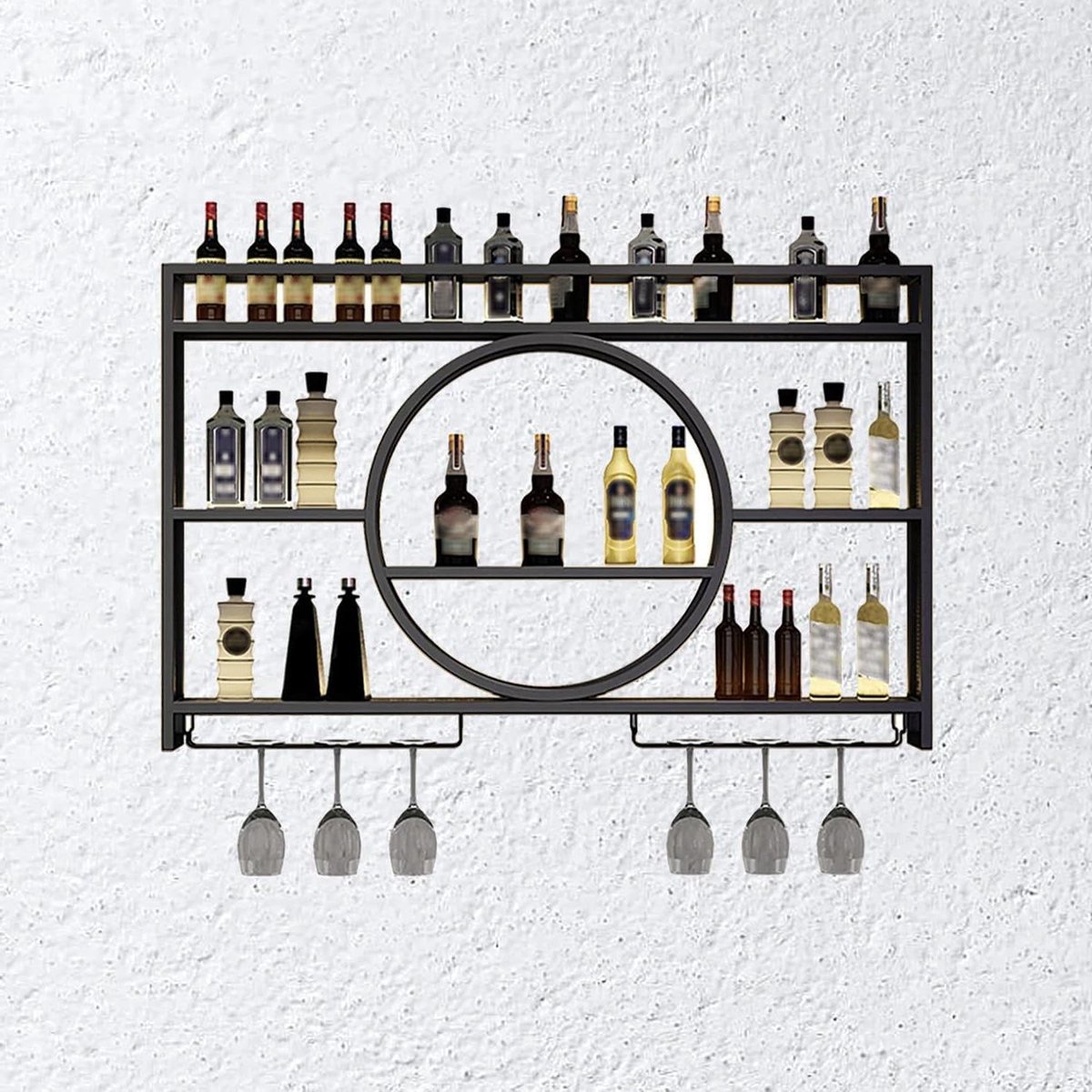 Wijnrek - Drankenkast - Wijn opslaan - Met glazenhouder - 120cm - Zwart