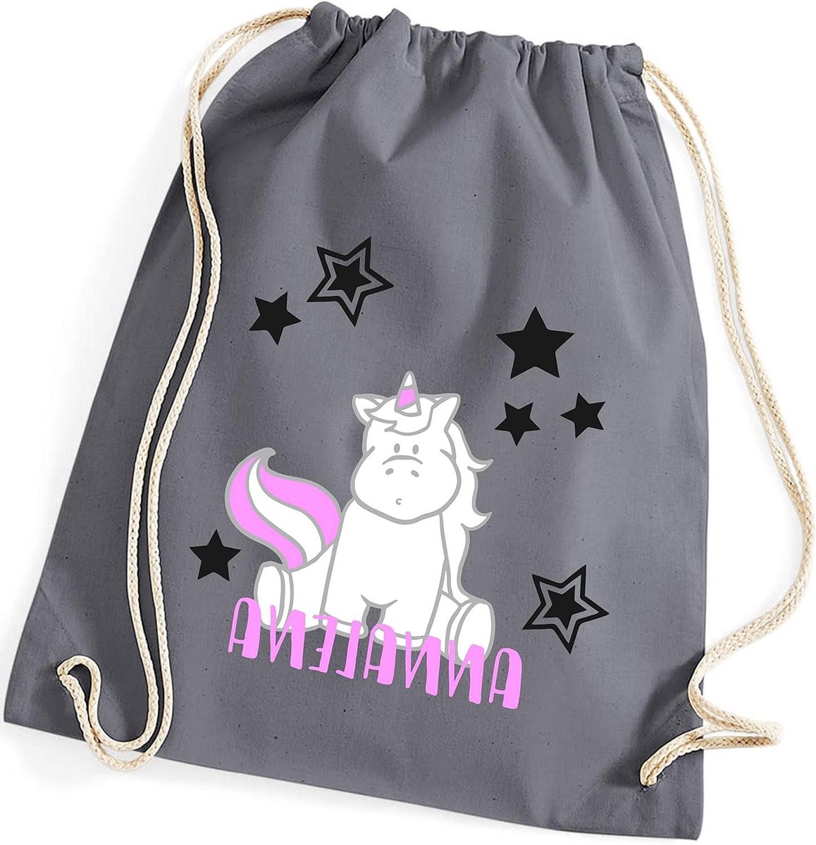 Gymtas met naam - Stoffen tas - Persoonlijk cadeau - Uniek design - 37 x 46 cm - Grijs