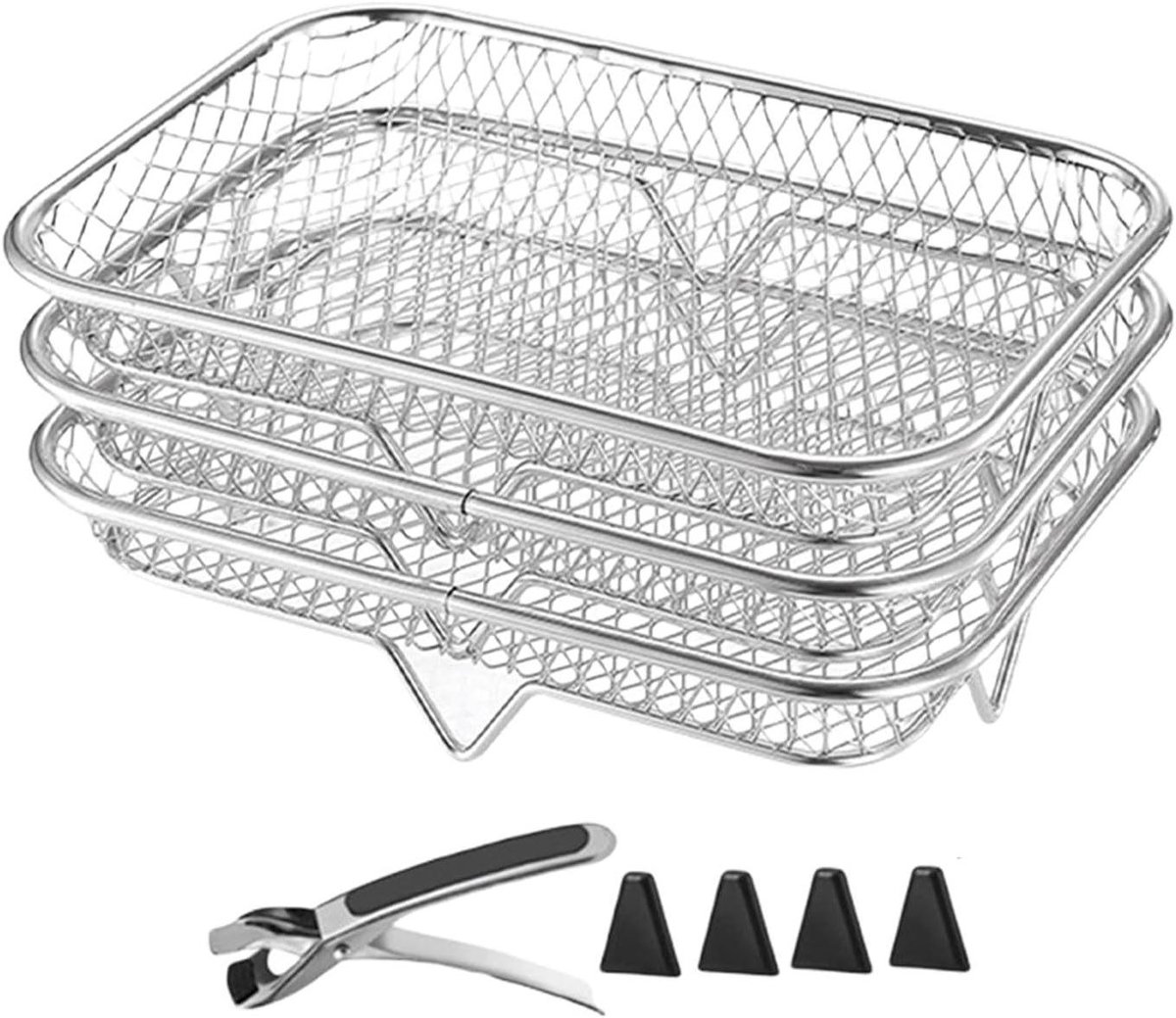 Airfryer Rekken - Grill Mand - Meer Koken - Stapelbaar Ontwerp - 3 Stuks - Zilver