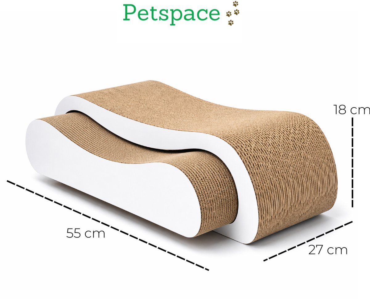 Petspace® - Krabkarton voor Katten - Krabpaal - Krabplank - 2 in 1 Krabplaat - Krabmeubel Karton - Krabmat - Kattenmand - Kattenbed - Wit – foto 3