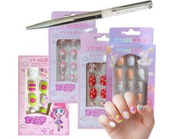 Plaknagels voor Kinderen | 4 x 12 Nepnagels | Geen Lijm Nodig | Met Gratis Pen!
