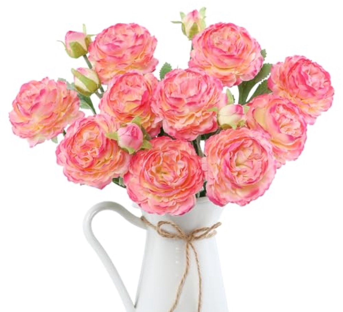 PromoHome 6 bundels kunstpioenrozen met flock, 49 cm, zijden bloemen voor in vaas, tafeldecoratie bruiloft & huis - rozerood