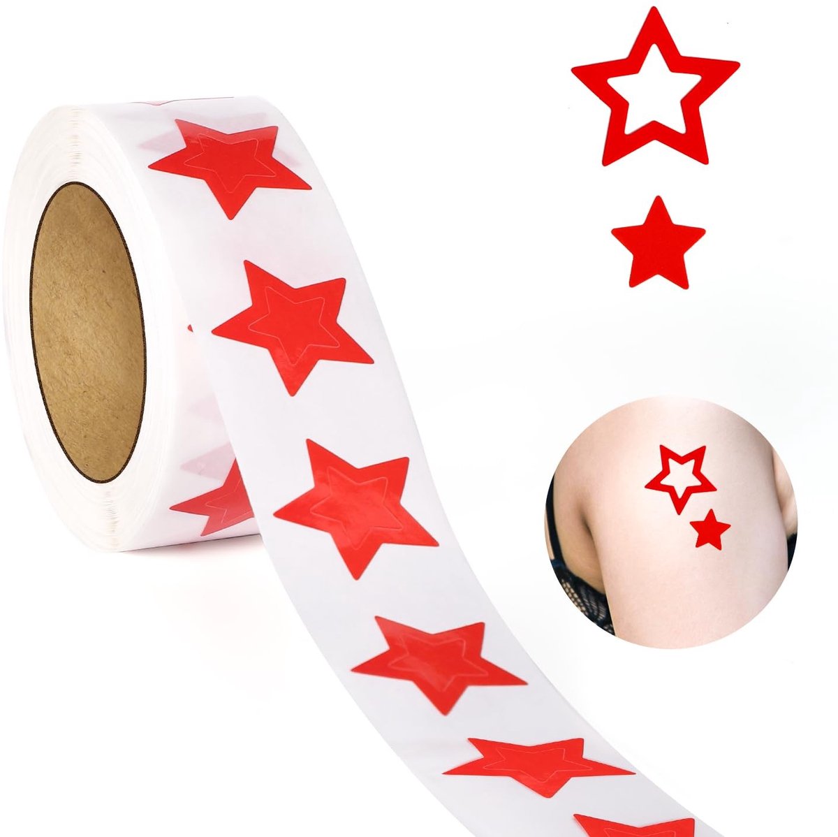 Dailygoods - Dailygoody - Rol van 500 Zonnebrandstickers - Schattige Ster Vorm - Zelfklevend - Rood - Perfect voor Zonnebankgebruik - Ideaal voor Buiten