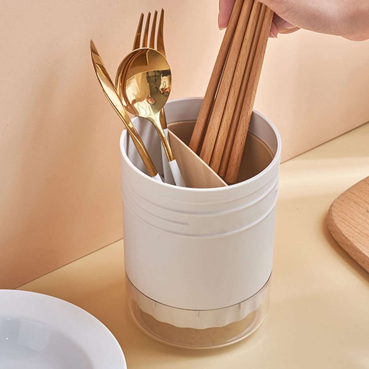 Dailygoods - Dailygoody - Plastic Bestekhouder - Organiser Keuken - Drainsysteem Effectief - Rond Model - Handig voor Bestek - Ruimtebesparend - Geschikt voor Eetr