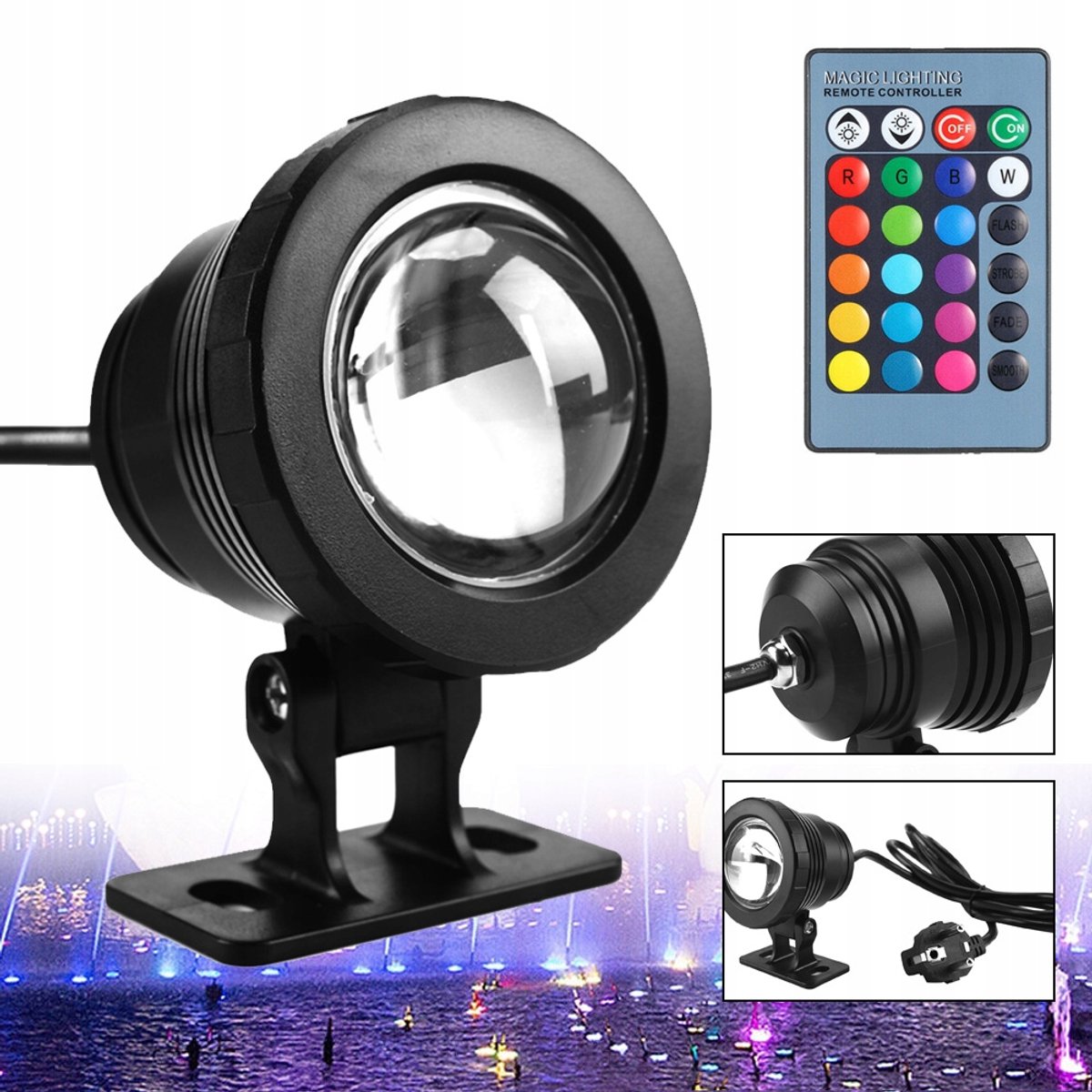 10W RGB LED Onderwaterlamp/Schijnwerper Met Afstandsbediening - Voor Fonteinen Vijvers Tuinen Zwembaden Buitenruimtes-Ac 85-265V - Zwarte Behuizing