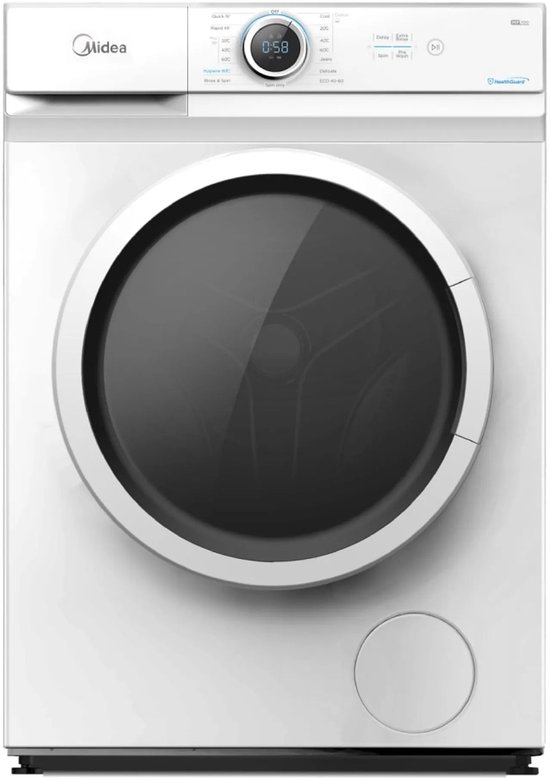 Midea MF100W70BA/W-HR - Wasmachine - Vrijstaand - 1400 rpm - 72 dB - 7 kg nominale capaciteit - Wit - Voorlader - A label - 45 l Waterverbruik (per cyclus, programma eco 40-60)