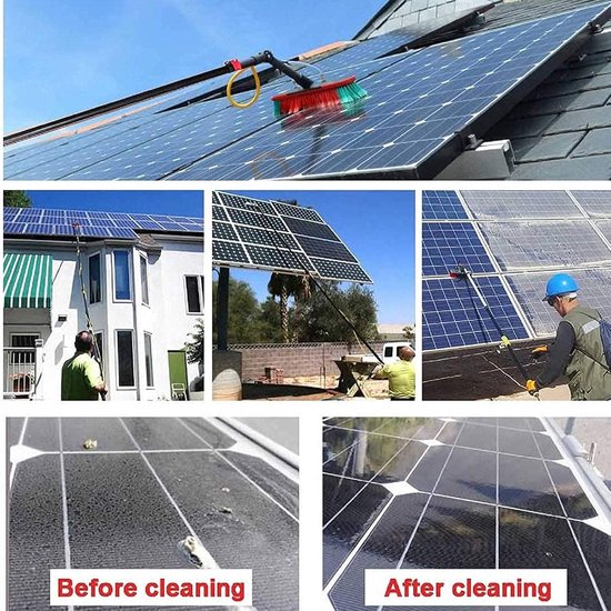 Reinigingsset Zonnepanelen - Telescoopborstel Raamwisser - Hoge Oppervlaktes Reinigen - Verstelbare Lengte 6-11m - 6 tot 11 Meter - Grijs — afbeelding 4