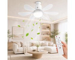 MUPOO E27 Plafondventilator met Lamp Ø52 cm - Ventilatorlamp met Afstandsbediening - 3 Kleurtemperaturen - 3 Snelheden - Timer en Geheugenfunctie - Stil DC Motor -Voor Slaapkamer Kinderkamer- Wit