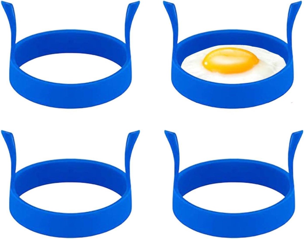 Bakplaat Eierringen - Pannenkoekvormen Set - Ontbijt Maken - Dubbele Handgreep - 4 Delig - Zwart