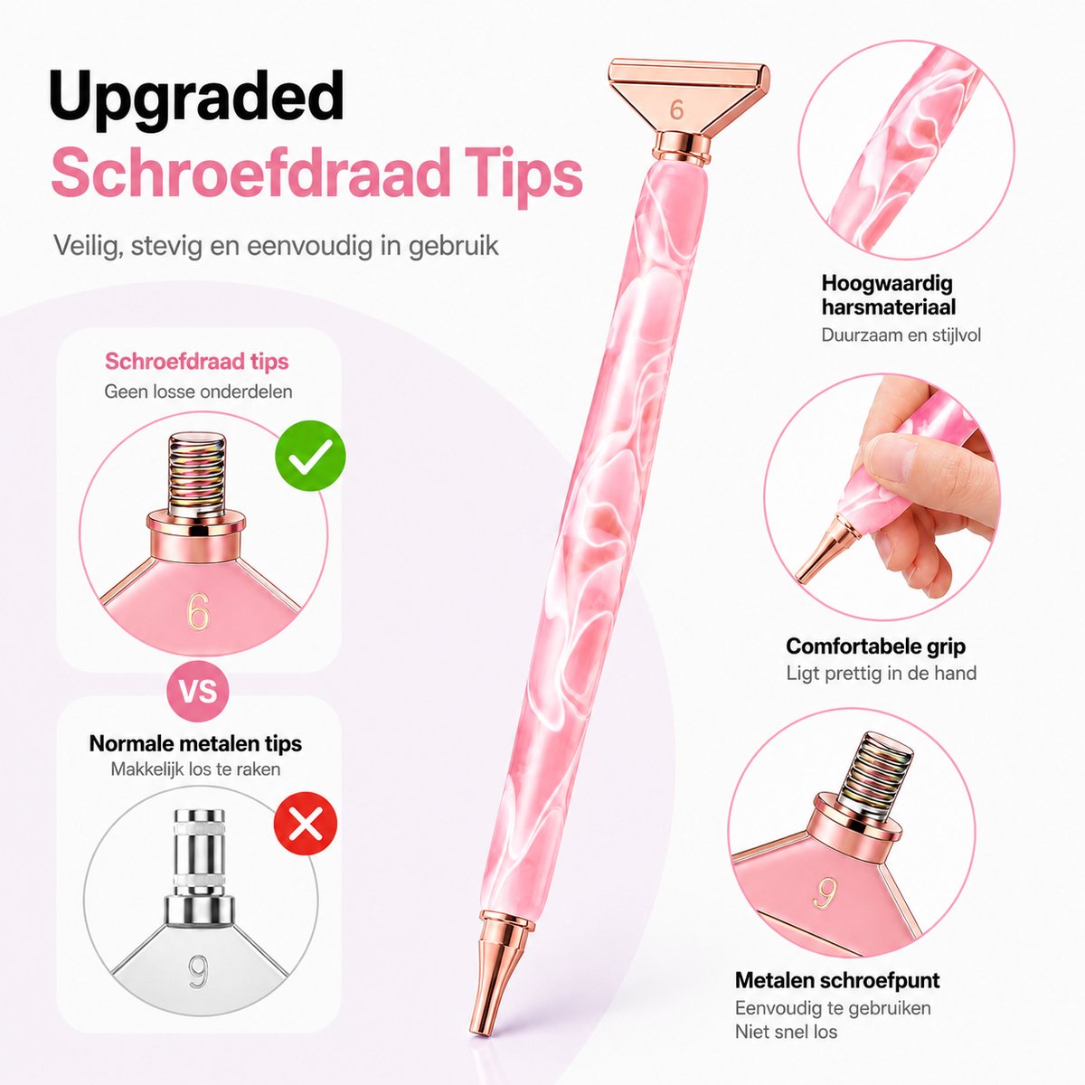 BOTC Diamond Painting Art pen Kit - Dot Pen Kit - 5D Diamond Paint- met Gereedschapstoebehoren - Roze — afbeelding 8
