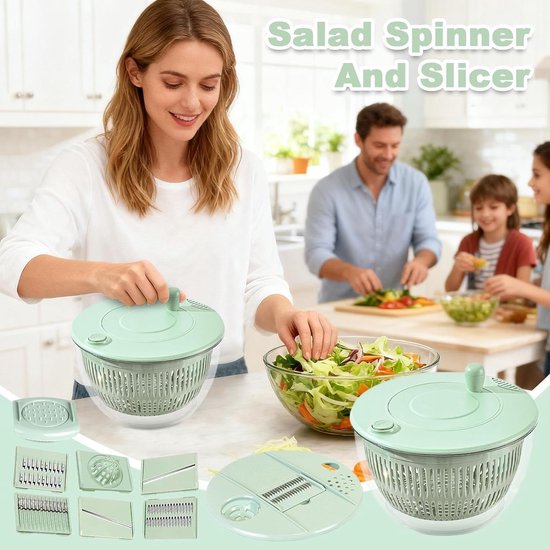 Slacentrifuge Set - Keukenmachine Groente - Maaltijd Voorbereiding - Multifunctioneel Keukenhulpmiddel - 23.5 cm - Lichtgroen — afbeelding 2