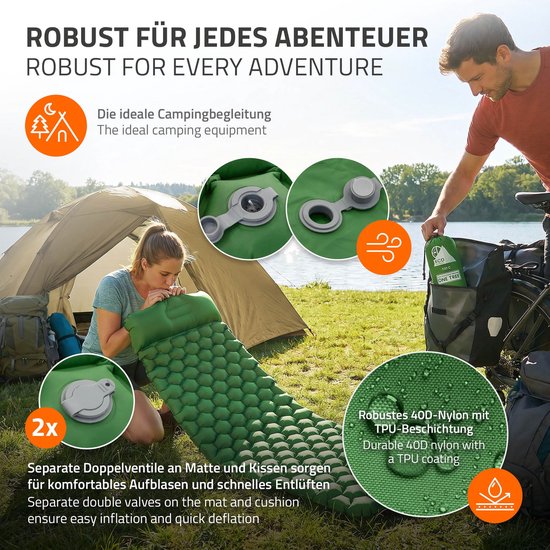 Campingmat, opblaasbare campingmat, groen, outdoor luchtmatras met geïntegreerd kussen, ultralicht, compact & opvouwbaar — afbeelding 5