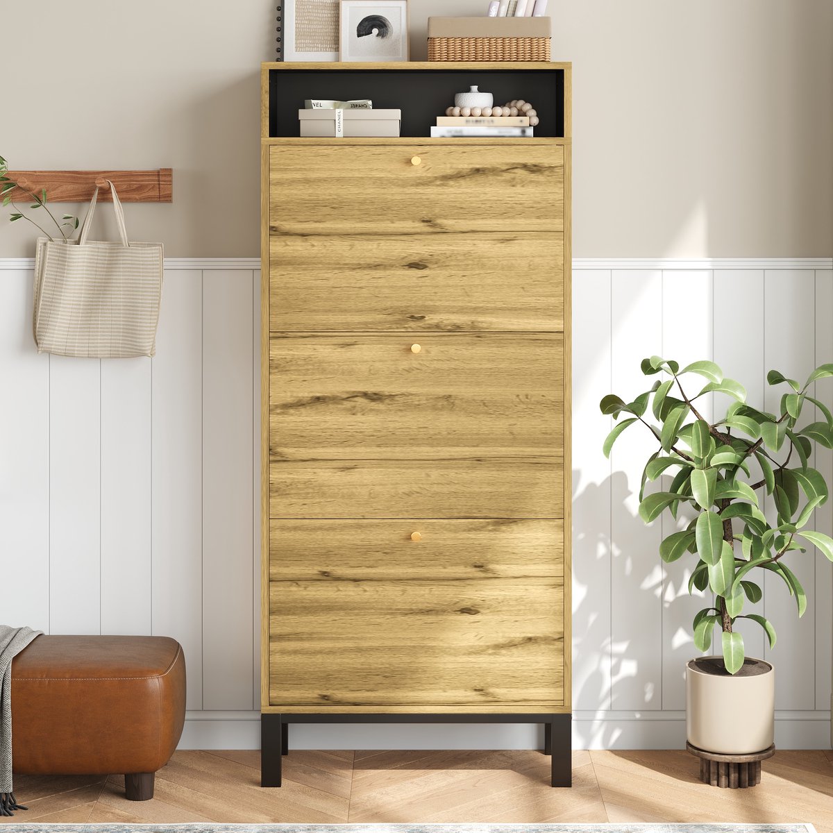 VVBV Schoenenkast - 3 Kleppen, Smal Model, Ruimtebesparend - Voor Hal en Entree