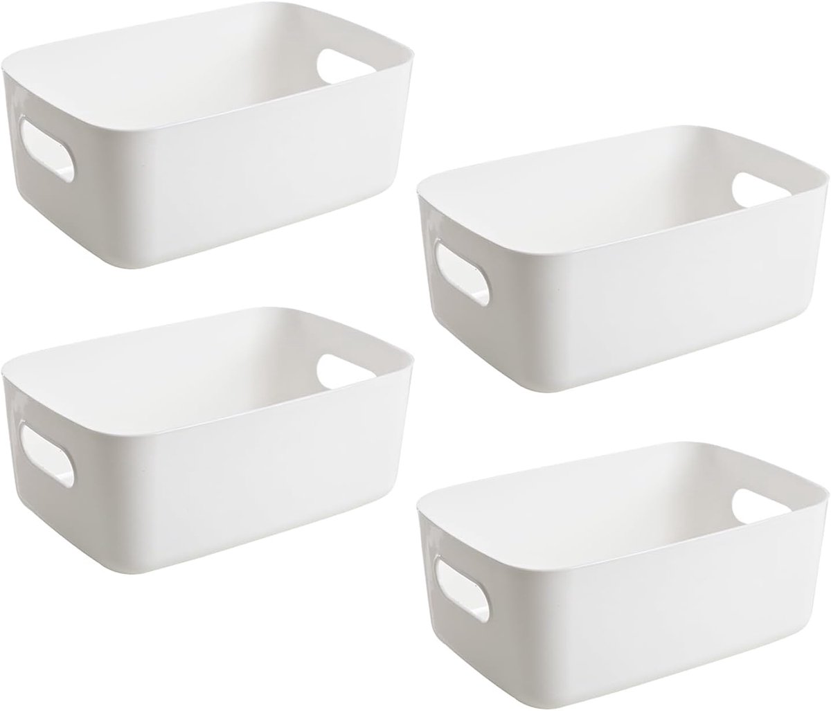 OLOEY Opbergdoos-wit-4 stuks opbergkisten-opbergdozen-kunststof-mand-plastic-opbergdoos-multifunctioneel-geschikt voor keuken-badkamer-kledingkast (20 x 14 x 7 cm)