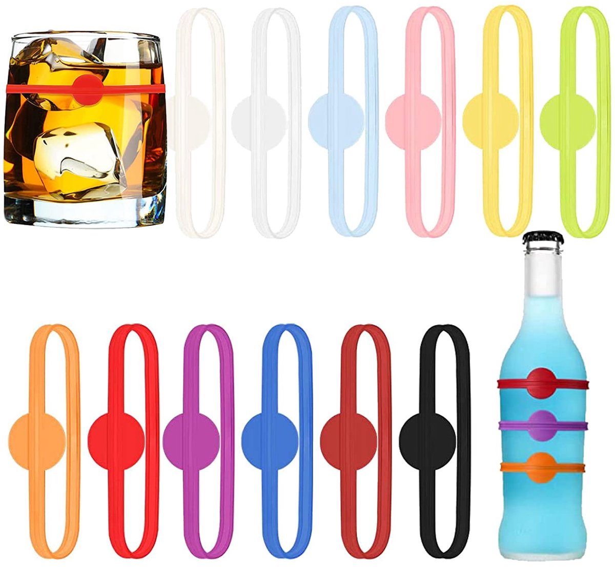 Dailygoods - 12 Gemengde Kleur Glasmarkeerders voor Drinkglazen