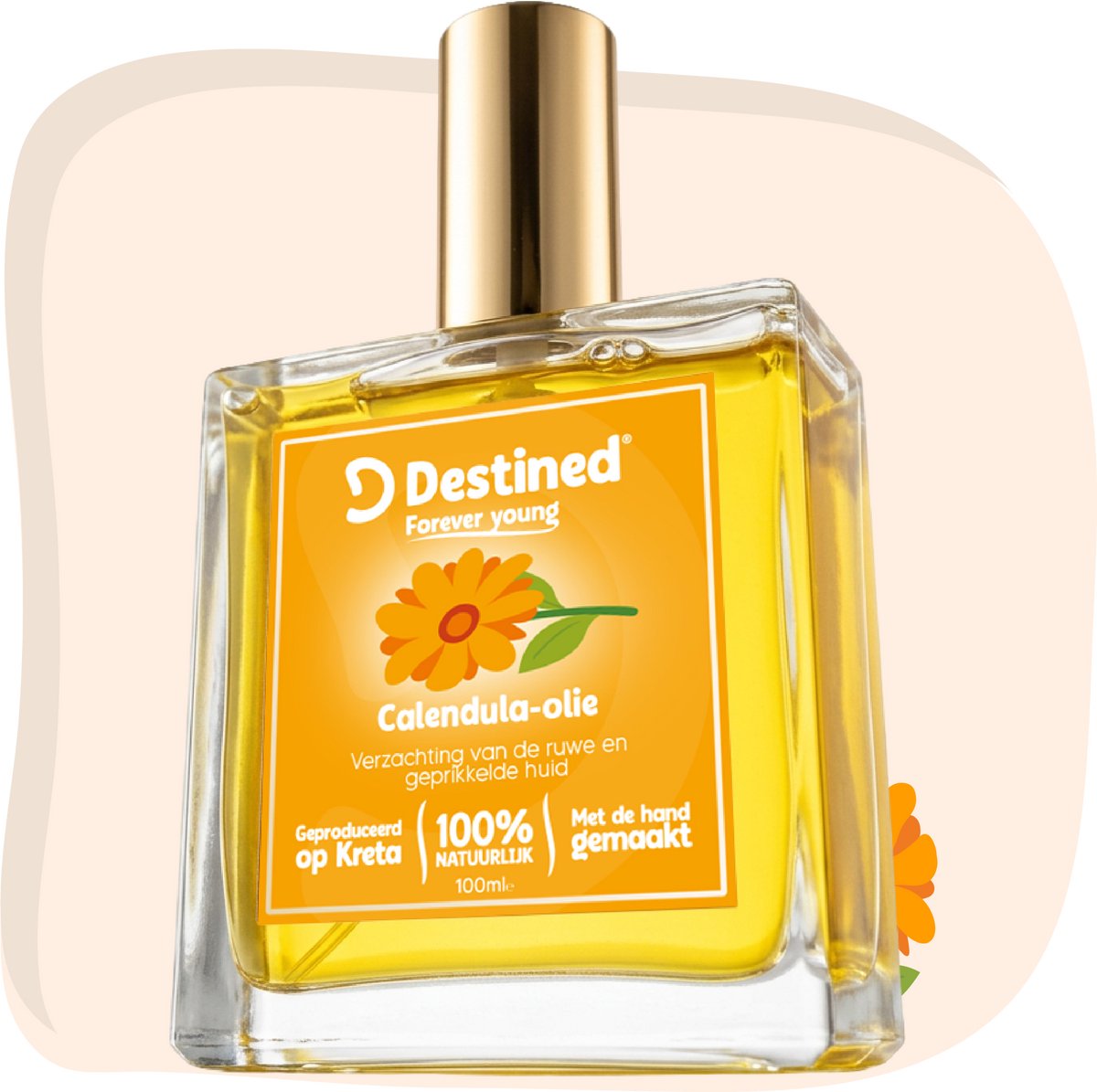 Destined® Calendula olie - 100ml - Goudsbloem olie - Voor Geïrriteerde Huid & Kleine Wondjes - Verzacht & Herstelt - Extra Mild - Ook Voor Baby's - 100% Natuurlijk & Handgemaakt in Griekenland - Huidolie/Body oil