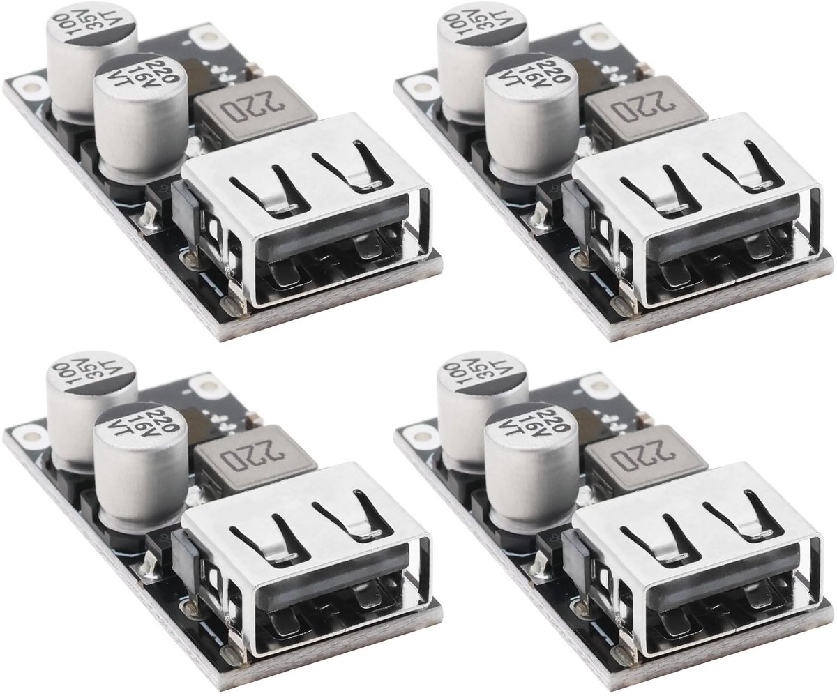 Dailygoods - USB Buck Converter Module 6-32V naar 5V 3A Snel Opladen, 4 Stuks