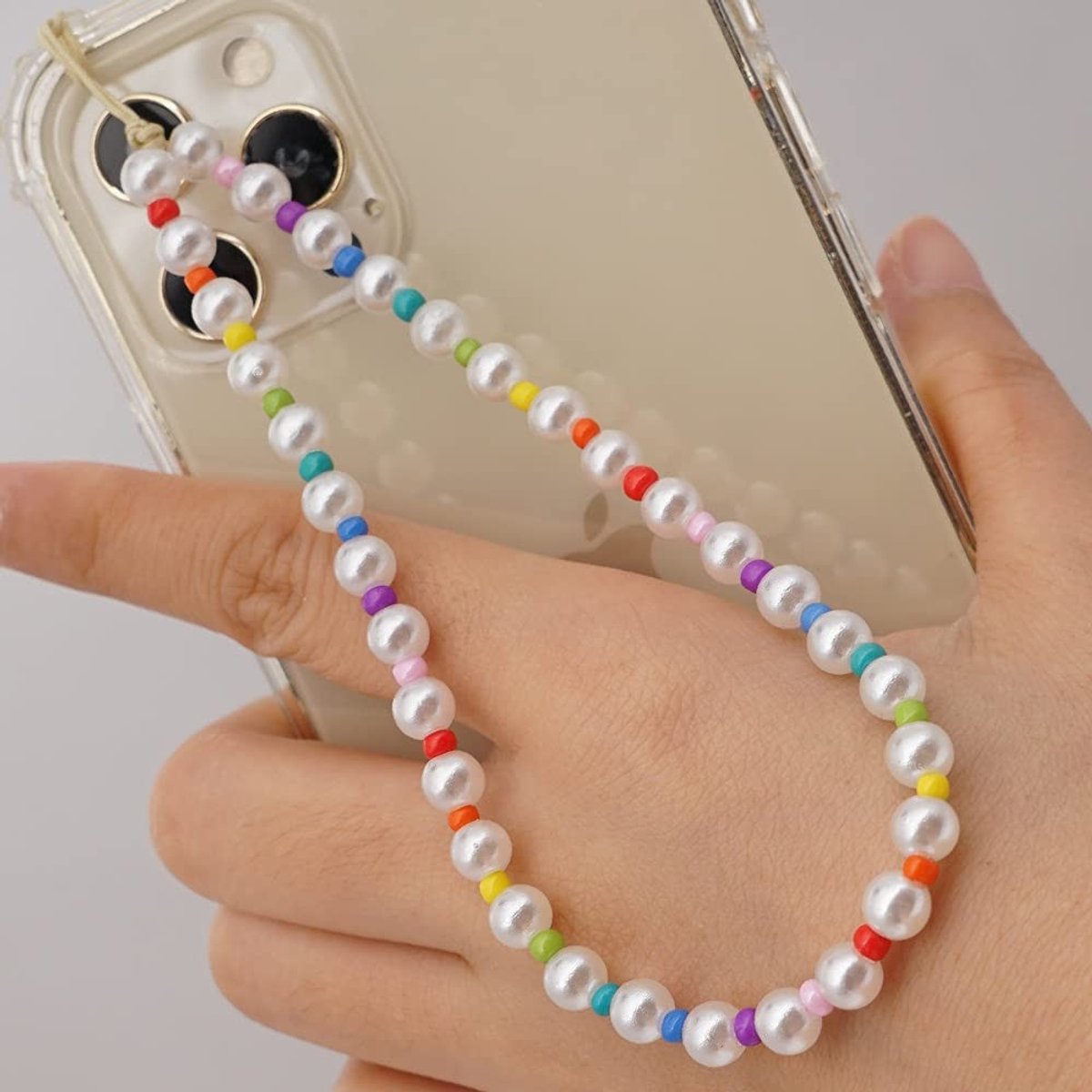 Dailygoods - Mobiele Telefoonkoord met Kleurrijke Parels en Smiley Gezicht