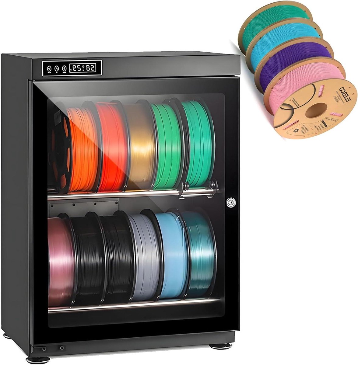 Filament Droogkast - Vochtwerende Kast - 3D Printen - Intelligente Vochtigheidsregeling - 70 liter - Zwart