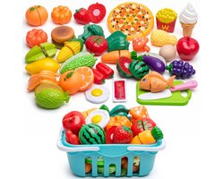 TEKROA® Speelgoed Keuken - 34 pcs Keukenspeelgoed - Speelgoedkeukens & Accessoires - Kinderkeukengerei Dinette Voedsel Groenten en fruit Snijspeelgoed, kookspelaccessoires