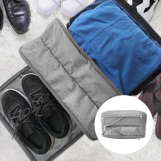 Reiskoffer Compressiezakken - Reis Opbergorganizers - Kleding Opslag - Dubbele Zak - 37.5 x 27.5 cm - Lichtgrijs — afbeelding 2