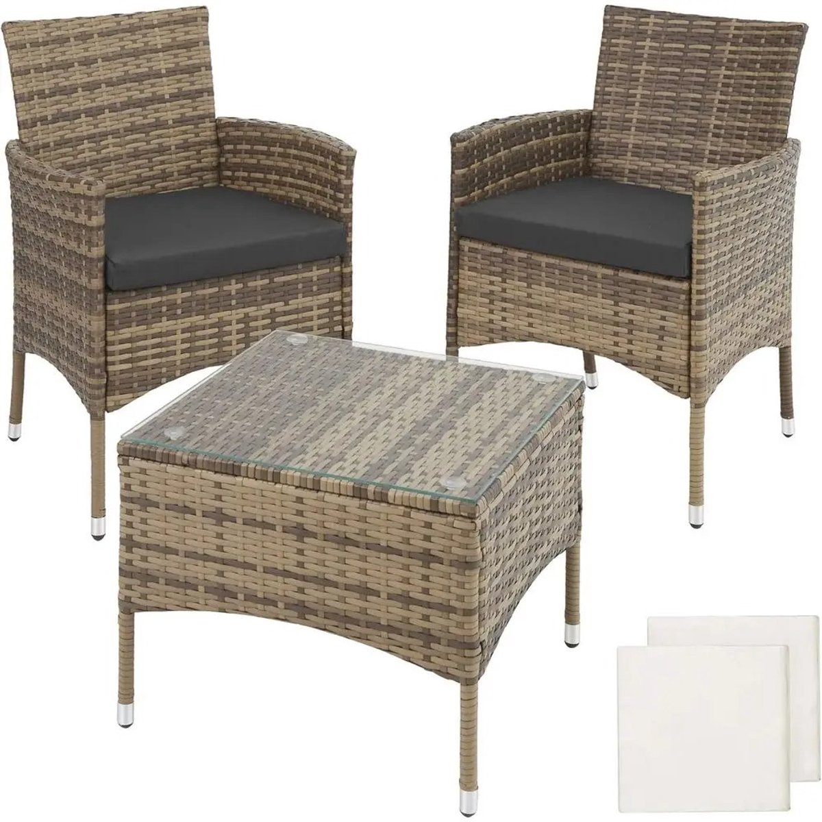 Geargalaxy Tuinset - Balkonset - Terrasset - Loungeset Buiten - Tuinstoelen met Glazen Tafel - Patio Meubelset - 84x60x61cm