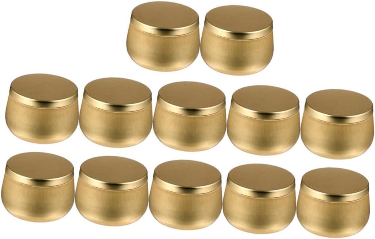 Metalen Blikjes - Kaarsenpotjes Tin - Opslag en Knutselen - Met Deksel - 7.5x6.5cm - Goud