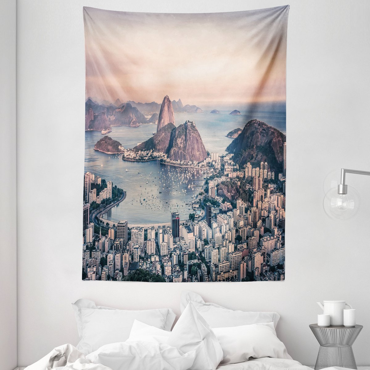 ABAKUHAUS Vintage Strandtapijt, Rio de Janeiro Beach, Woonkamer Slaapkamer Wanddoek Zijdezacht Satijn Tapijt, 150 x 200 cm, Meerkleurig