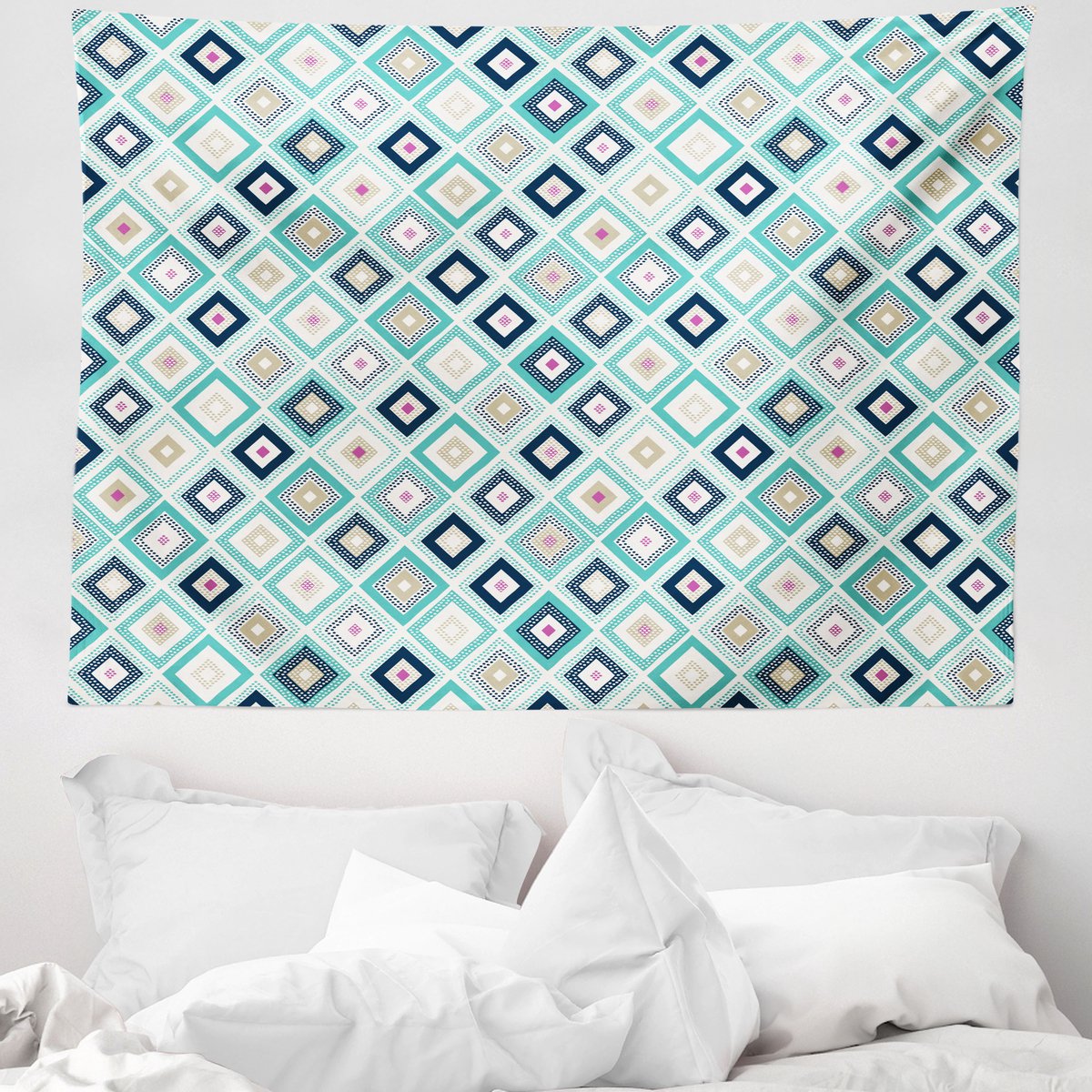 ABAKUHAUS kleurrijk wandtapijt, dots rhombus diamant zachte microvezelstof wasbaar zonder vervagende digitale print, 150 x 110 cm, meerkleurig turquoise Multicolor Turquoise