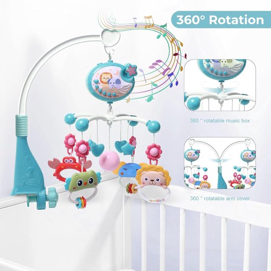 Baby Star Mobiel met Afstandsbediening voor de Wieg - Wiegspeelgoed - Hangend Speelgoed voor de Babywieg - Geschikt voor Meisjes en Jongens - Draagbaar en Mobiel - Blauw — afbeelding 2