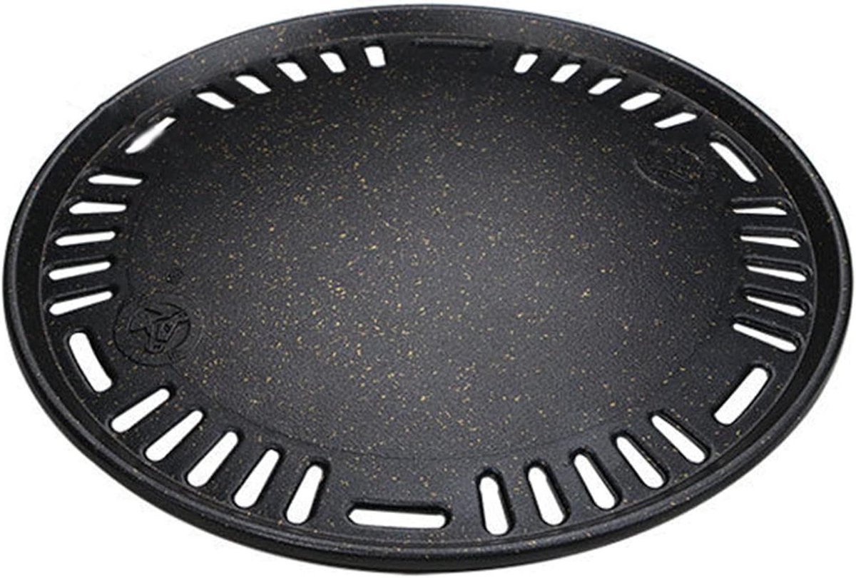 BBQ Grillpan - Ronde Bakplaat - Buiten Koken - Antiaanbak Maifan Steen - 35 Cm - Zwart
