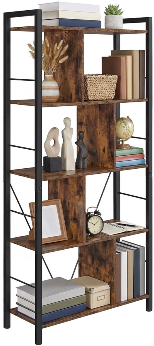 VASAGLE - Boekenkast - Met 5 Niveaus - Open Vakken - Industrieel Design