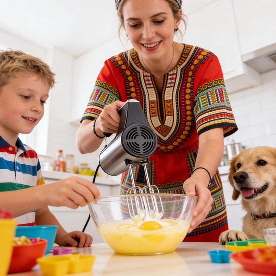 Elektrische Handmixer - Keukenmixer - Beslag Maken - Met RVS Haken - 5 Snelheden - Wit — afbeelding 3
