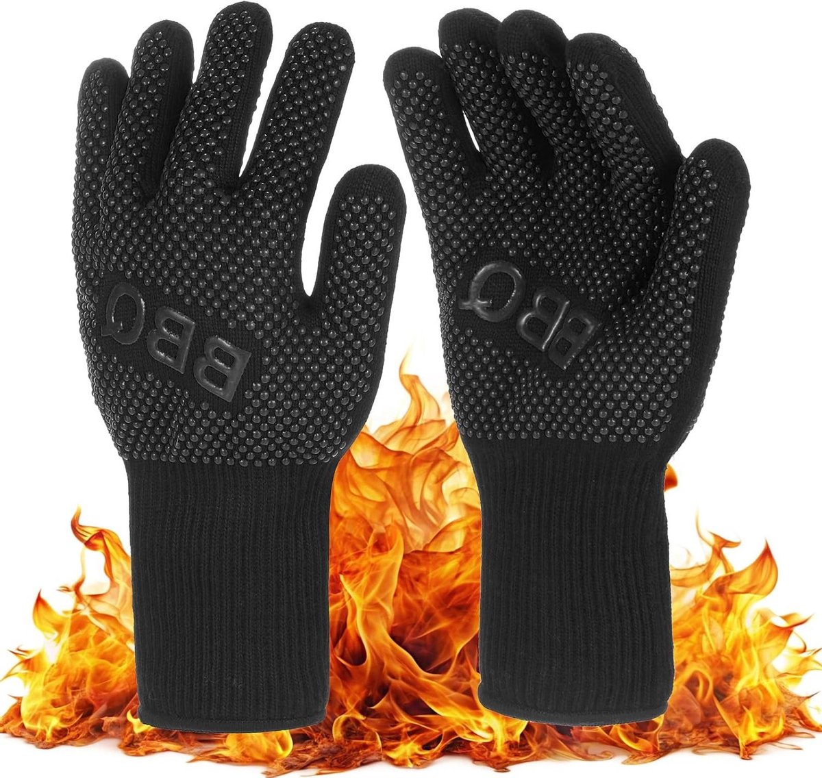 Hittebestendige handschoenen - Grillwanten oven - Veilig koken - Hoge temperatuur grip - 32 cm lengte - Zwart