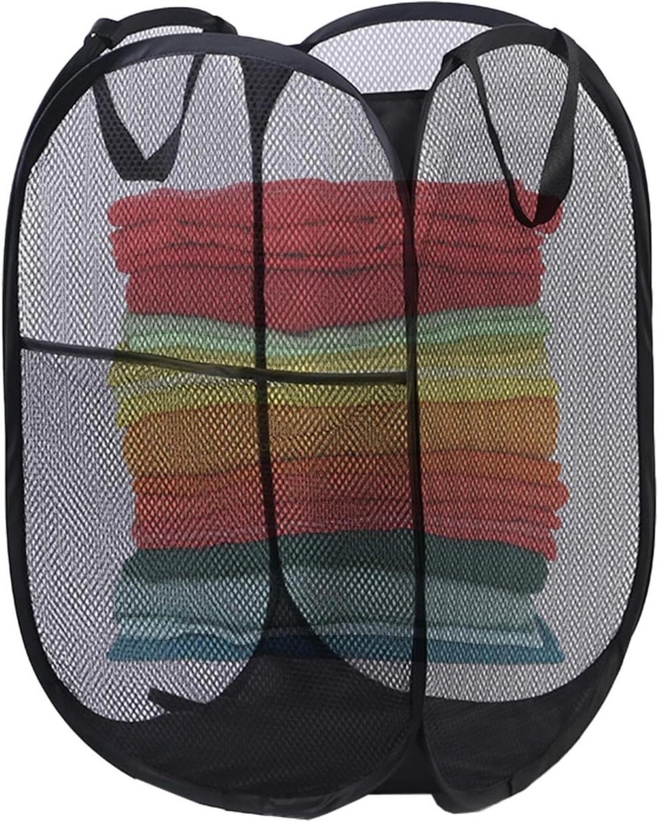 Wasmand - Opbergmand - Was Sorteren - Ademende Mesh - 36x36x58 cm - Zwart