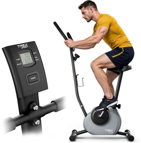 Trex Sport TX-250BB Jolt – Hometrainer Fiets – Fitness Fiets – Mechanisch – LCD-scherm voor Calorieën – Met Bidonhouder – Verstelbare Weerstand – Verstelbaar Zadel – Thuisgym – Max. 100 kg – Grijs