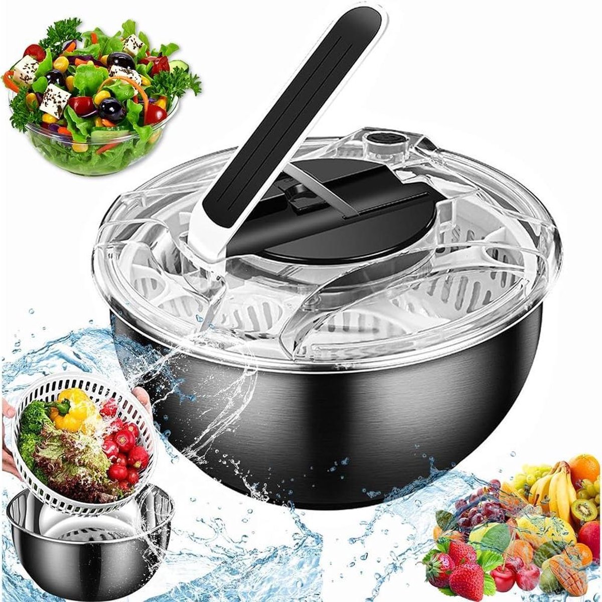 Salade Centrifuge - Groente Droger - Salade Bereiden - Grote Capaciteit - 3.5 Liter - Zilver