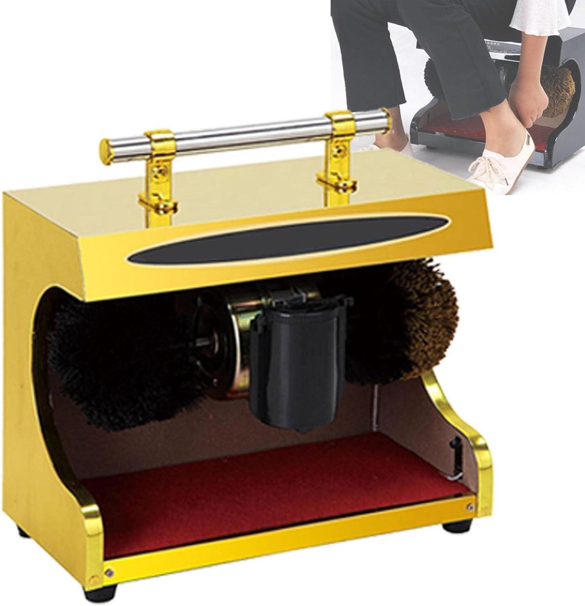 Automatische schoenpoetsmachine - Elektrische schoenreiniger - Schoenen polijsten - Dubbele automatische borstels - Draagbaar ontwerp - Geel