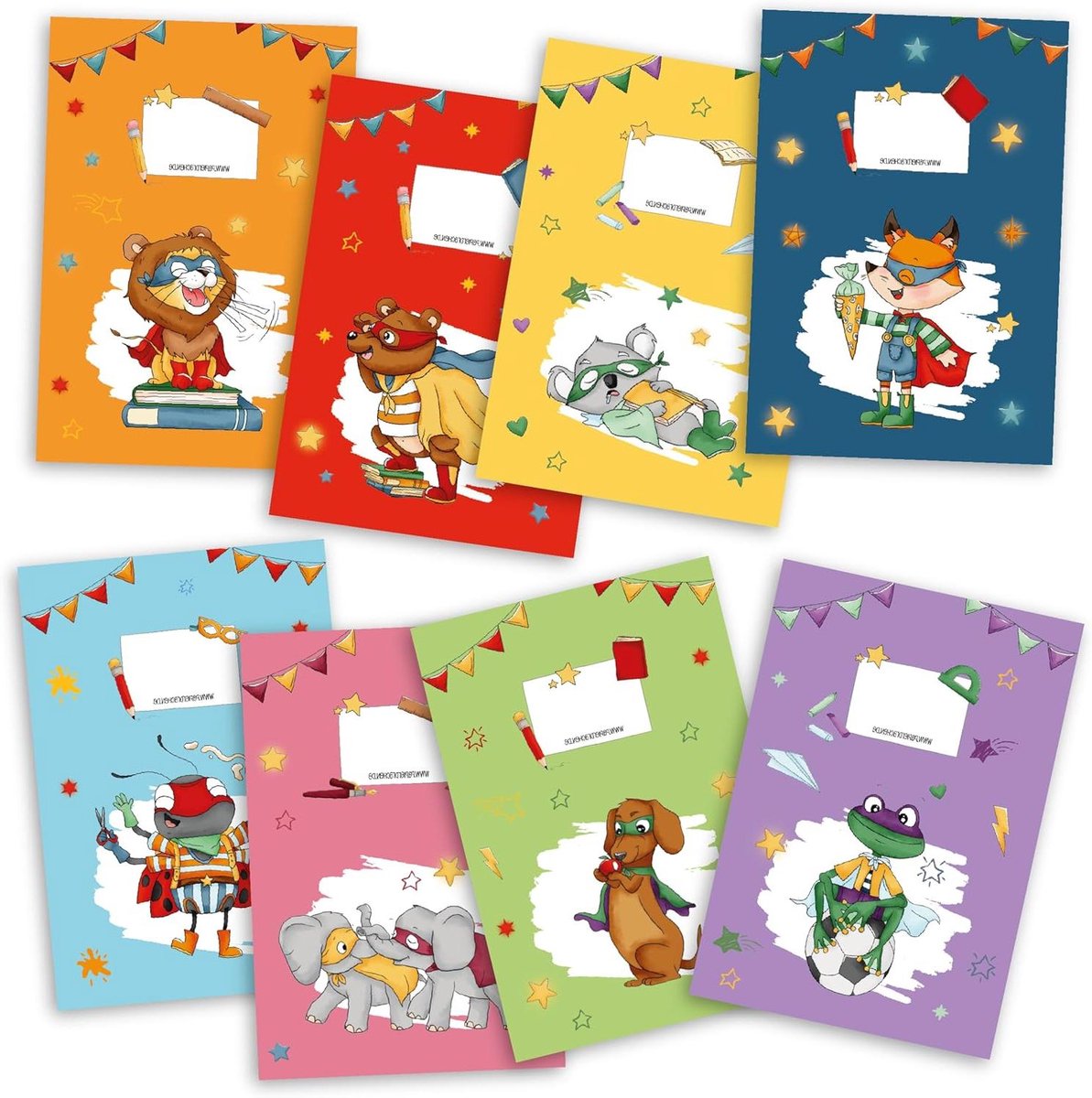 Schriftomslagen Papier - Boekomslagen Set - School Bescherming - Motief Superhelden Dieren - A4 8 Stuks - Multicolor