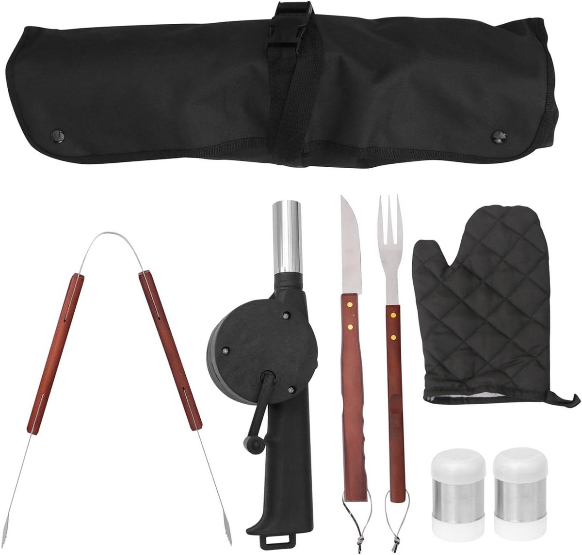 Grillset 8-delig - Barbecue-accessoires - Buiten koken - Roestvrij staal - 43 cm - Zwart