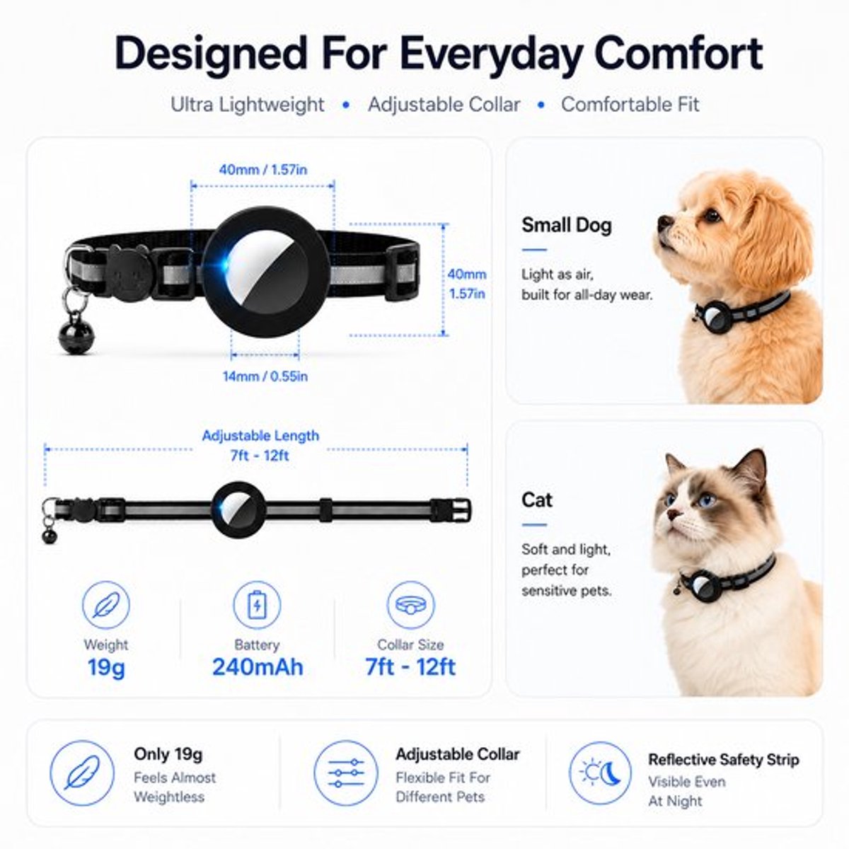 Kattenhalsband inclusief Tag - Max. 32cm Omtrek- Kat tracker voor Apple - GPS Tracker Kat zonder abonnement - Verstelbare Kattenhalsband voor Kat & puppy & kleine honden - Met geluidssignaal - Zwart thumbnail 5