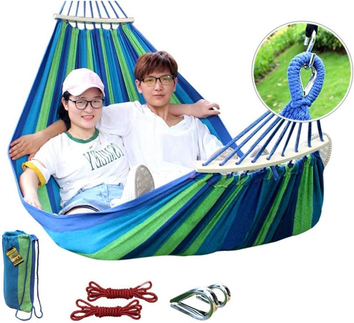 Hangmat Outdoor - Dubbele Hangmat - Ontspannen Buiten - Hoge Belastbaarheid - 200 x 150 cm - Blauw