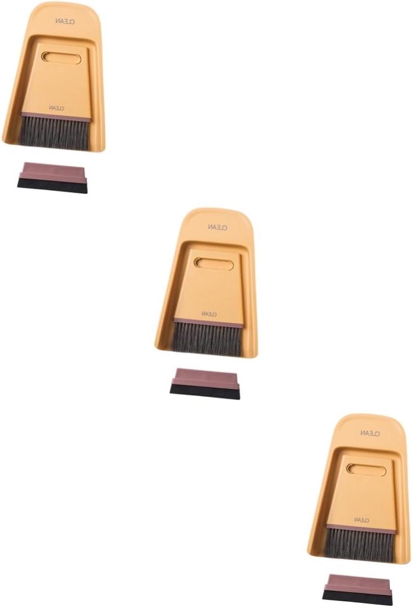 Mini Bezem Stoffer - Huishoud Set - Bureau Schoonmaken - Zachte Haren - 3 Stuks - Geel