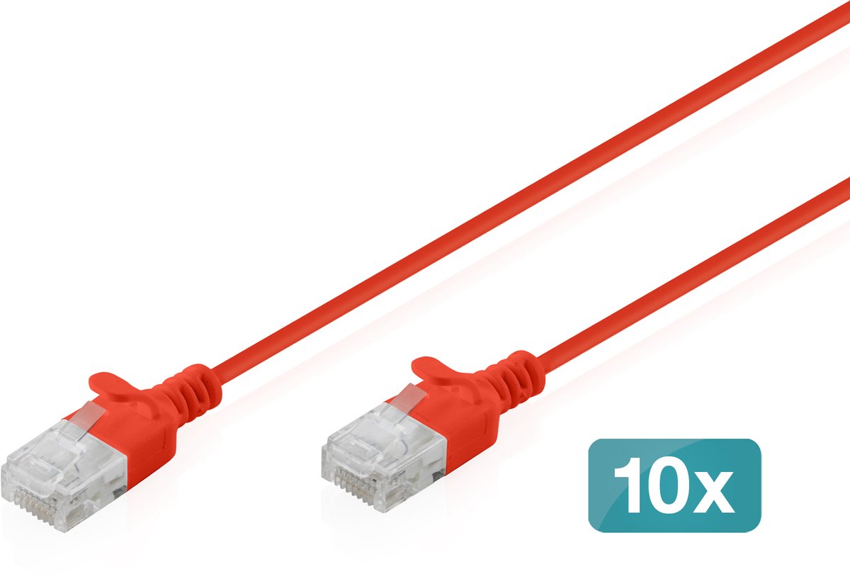Image of Digitus DK-1618-003S-R-10 RJ45 Netwerkkabel, patchkabel CAT 6 U/UTP 0.3 m Rood 10 stuk(s)