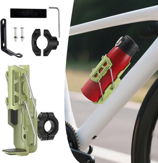 Fietsflessenhouder - Waterfles houder - Hydratatie tijdens rit - 360 graden rotatie - 6.5 x 9 x 21 cm - Groen — afbeelding 4