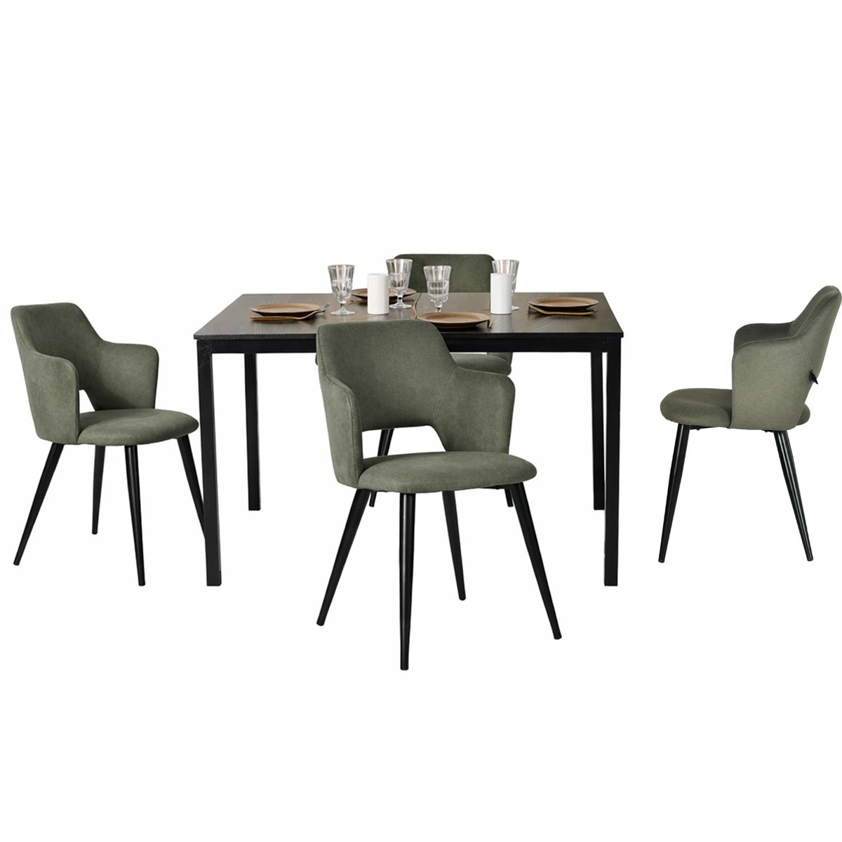 Eetkamerset - 5-delig Uitschuifbare tafel - Zwart en lichtgroen