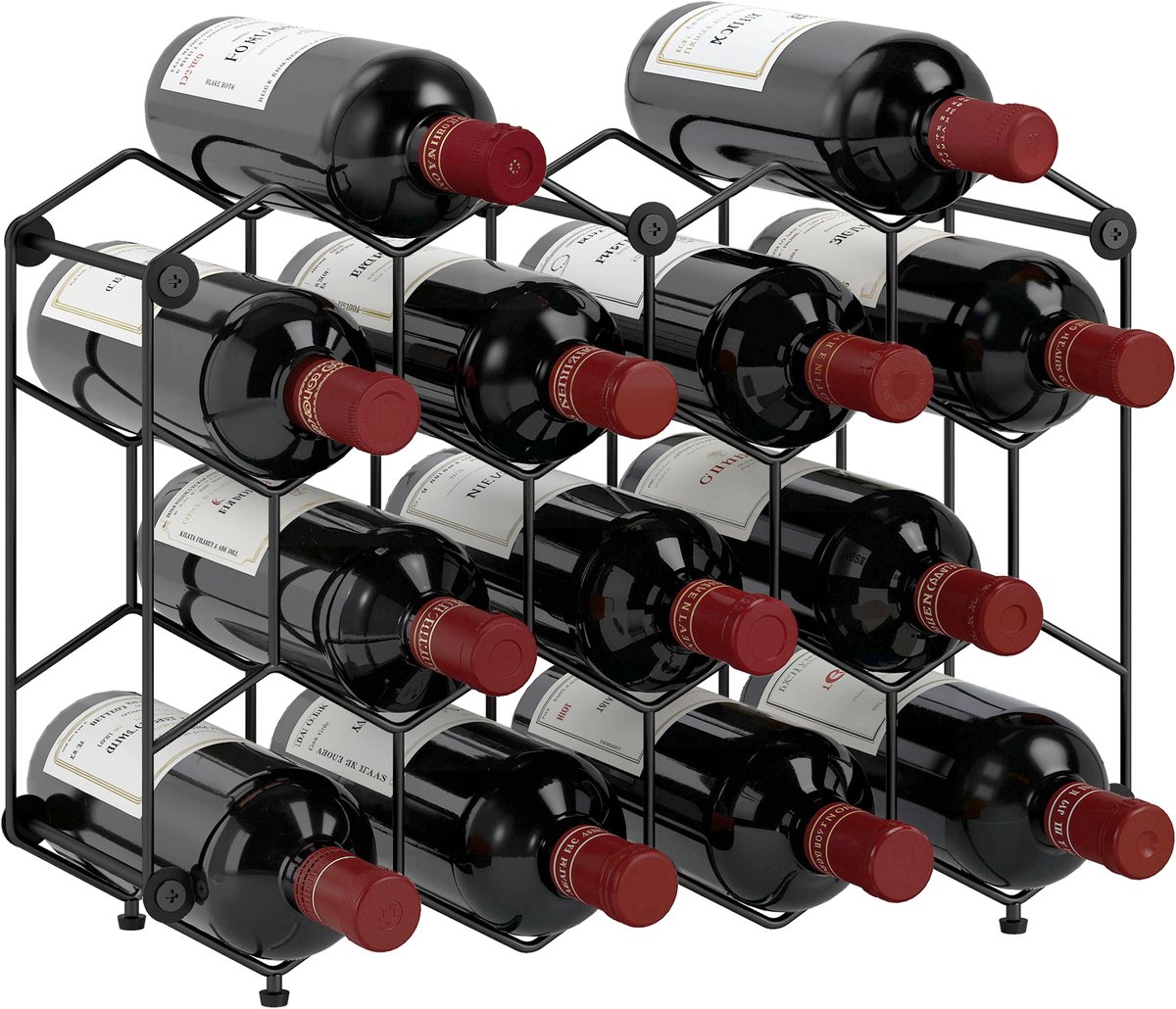 HOMCOM Wijnrek-Metaal-43L x 15,5B x 31H cm-Zwart
